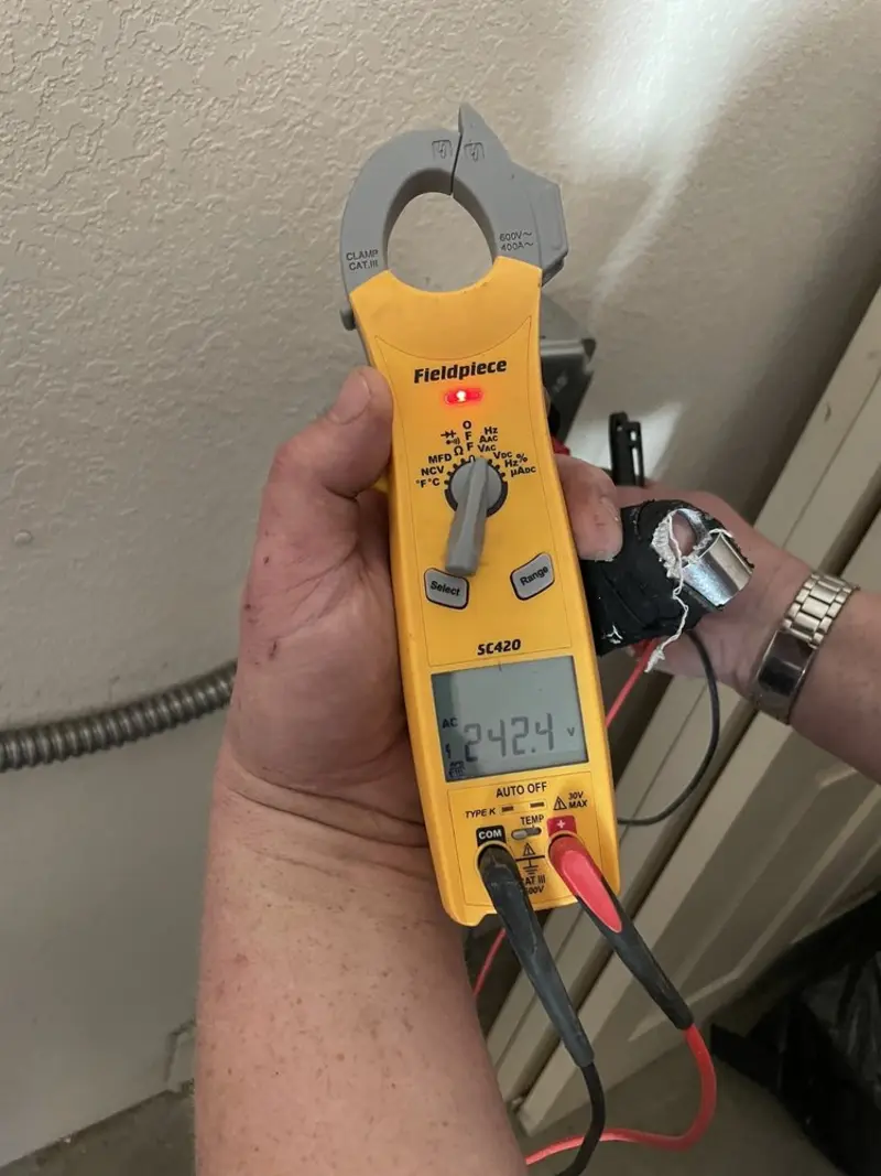 Voltage testing with clamp meter during Hot Tub / Pool Electrical Wiring in White Knoll